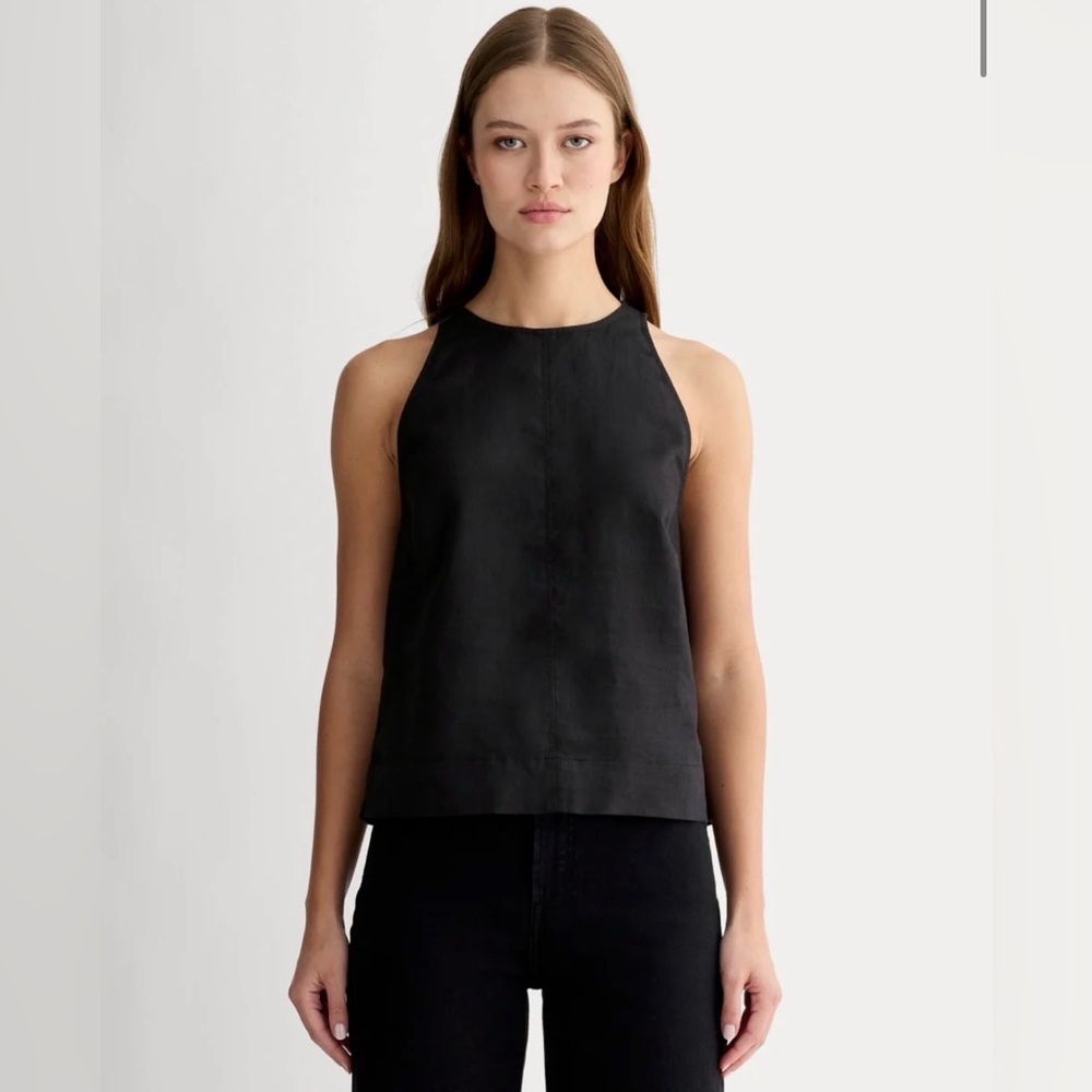 Everlane THE LINEN HIGH-NECK TANK in Navy